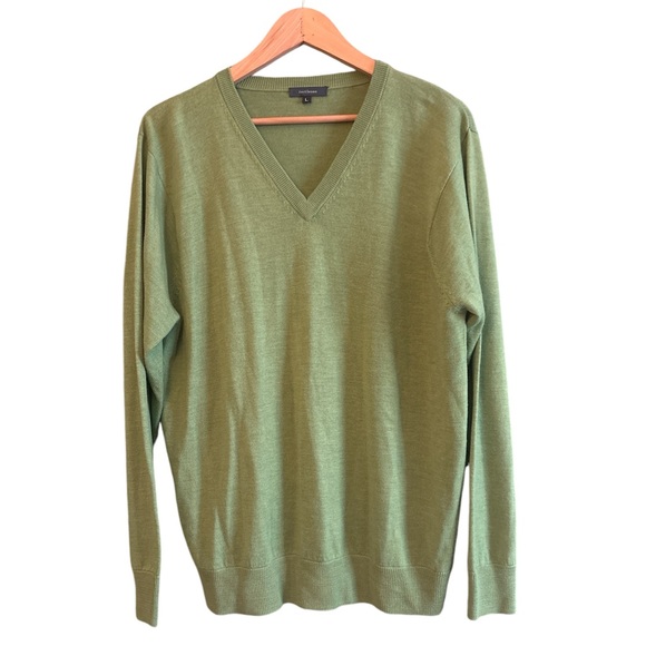 Turtleson 100% Merino Wool Vneck Knit Pullover Sweater Lime Green Sz L - Picture 1 of 7